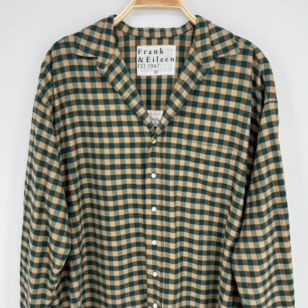 Frank & Eileen Shirley Oversized Button Up Shirt Medium Green Tan Gingham Plaid - Picture 3 of 11